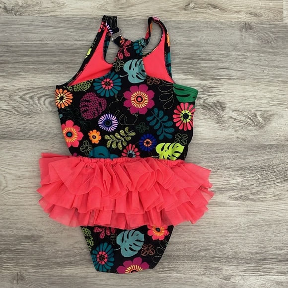 Cat & Jack Black Multicolor 1 Piece Tulle Skirted Tutu Girl's Swim Suit Size 3T - Picture 2 of 7